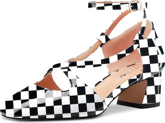 Castamere Women Chunky Block Mid Heel Square Toe Cross-Strap Pumps Court Shoe Wedding Dress 5 CM Heels Multicolor F 5.5 UK