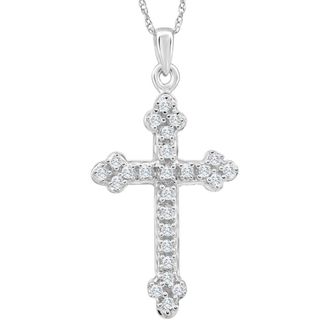 Pompeii3 1/4Ct T. W. Diamond Cross 10k White Gold Vintage Pendant 18 Chain Necklace
