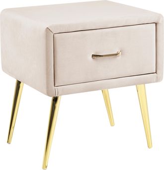 Beliani Beliani - Mesa De Noche De Terciopelo Beige Claro Dorado 46 X 38 Cm Caj&oacute;n Dormitorio Flayat