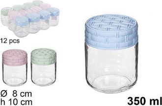 Trade Shop Trade Shop - Set 12pz Contenitore Barattolo Vetro Con Coperchio Rattan Colorato 350ml 114660