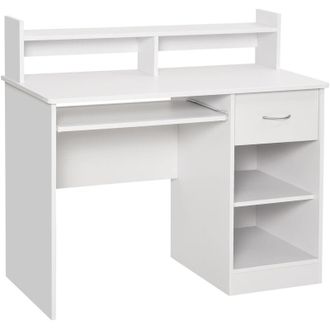 HOMCOM Scrivania Compatta Computer in Legno Bianco Ripiano Tastiera Estraibile - Homcom