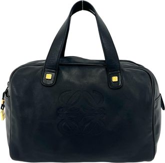 Loewe Black Leather Boston Bag Handbag Tote Bag (Pre-Owned)