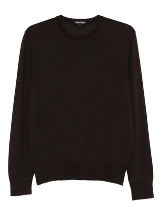 Tom Ford crew-neck cashmere-blend sweater - men - Cashmere/Silk - 52 - Brown