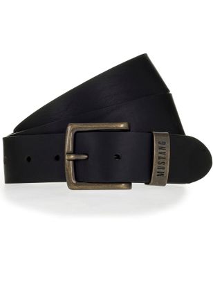Mustang Lederg&uuml;rtel MUSTANG, Herren, Gr. 100, schwarz, Rindsleder, unifarben, G&uuml;rtel Lederg&uuml;rtel, Schnalle altmessingfarben, Logo auf der Metall-Schlaufe, 4 c