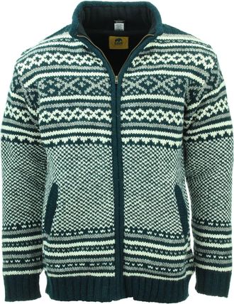 Loud Elephant Hand Knitted Wool Jacket Cardigan - Fairisle Teal (3X-Large)