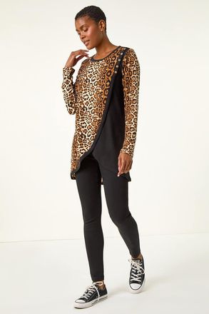 Roman Animal Print Button Detail Top