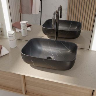 Aurlane Lavabo Rectangular De Cer&aacute;mica Negra Mate Efecto M&aacute;rmol 46x32x13.5 Cm