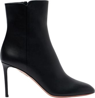 Aquazzura Sellier 85 Leren Laarzen - Dames - Laarzen met Hak - Zwart - 37 1/2 EU - Leer - Schoenen