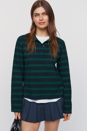 English Factory Cotton Blend Striped Polo Top