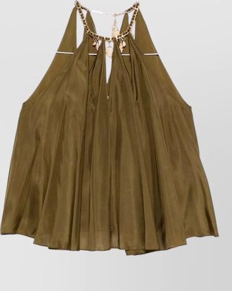Zimmermann silk pleated halterneck sleeveless blouse
