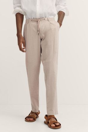 Bugatti Bundfaltenhose BUGATTI, Herren, Gr. 36, L&auml;nge 30, beige (30, beige), 56% Baumwolle, 42% Leinen, 2% Elasthan, unifarben, gerade, unten schmal, Hosen Bu