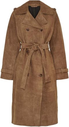 BTF-CPH Btfcph - Klassieke Su&egrave;de Trenchcoat - Dames - Mantels - Bruin - Maat: XL Su&egrave;de