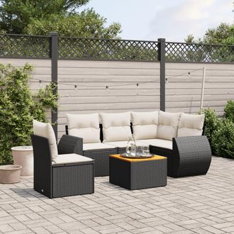 vidaXL Vidaxl - Set De Sof&aacute;s De Jard&iacute;n 6 Piezas Y Cojines Rat&aacute;n Sint&eacute;tico Negro