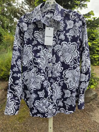 Foxcroft Womens Button Down Blouse In Navy/white Print