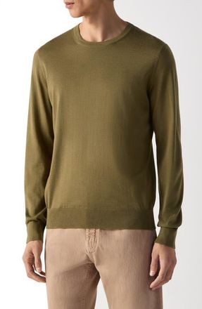 Ermenegildo Zegna M&eacute;lange Cashseta Crewneck Sweater in Olive Green Melange at Nordstrom, Size 46 Us