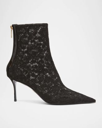 Dolce & Gabbana 75mm Lace Stiletto-Heel Ankle Boots