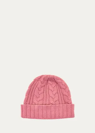Bergdorf Goodman Mens Cable-Knit Cuffed Cashmere Beanie Hat