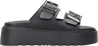 Casadei Zwarte leren sandalen met dubbele band - Dames - Sandalen - Zwart - 39 EU - Leer - Schoenen