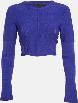 Cushnie et Ochs Purple Stretch Knit Long Sleeve Crop Top