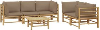 vidaXL Set De Muebles De Jard&iacute;n 6 Piezas Bamb&uacute; Con Cojines Gris Taup&eacute; Vidaxl