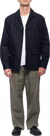 Paolo Pecora Blue Reverse Collar Linen-Blend Casual Shirt