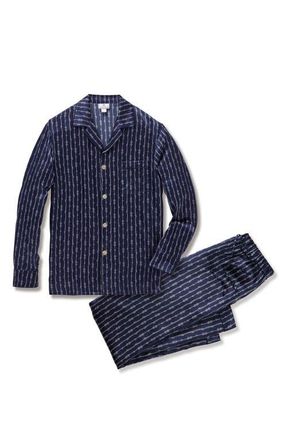Petite Plume Nautical Stripe Mulberry Silk Pajamas in Navy at Nordstrom, Size X-Small