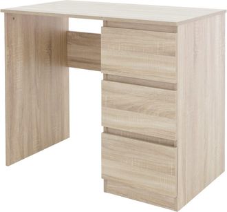 ML Design Escritorio con tres cajones 90x76x50 cm Madera de roble Sonoma