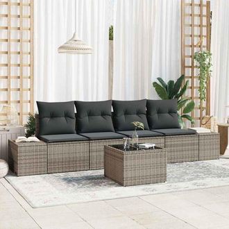 vidaXL Vidaxl - Conjunto De Sof&aacute; De Jard&iacute;n Con Coj&iacute;n 5 Pcs Gris 55 X 55 X 37 Cm