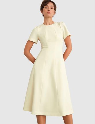Hobbs London Eliana Fit Flare Midi Dress in Pale Yellow at Nordstrom, Size 16