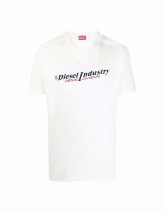 Diesel Mens Diesel Industry Denim Logo White T-Shirt - Size: 40