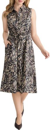 Jones New York Summer Tie Waist Sleeveless Shirtdress in Fudge Multi at Nordstrom, Size 10