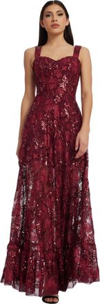 Dress The Population Womens Anabel Fit and Flare Maxi Dress, Port, L