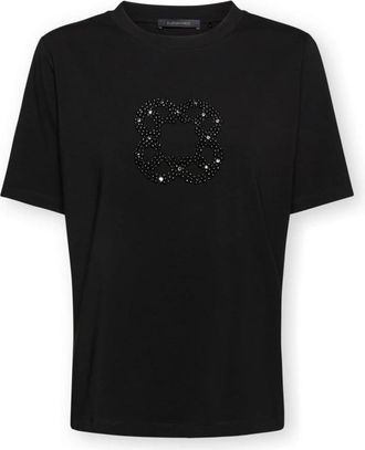 Elena Miro Katoenen T-shirt met Monogram-borduurwerk - Dames - T-shirts - Zwart - S - Katoen - Tops