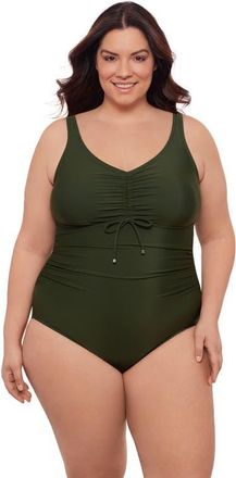 Aqua Green Plus Size Cinch V-neck Side Shirred One-Piece Swimsuit in Malachite at Nordstrom, Size 2 X