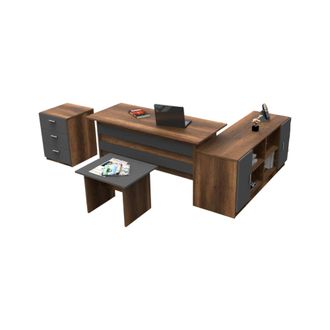 Dmora Juego De Oficina Abutilon, Modular, 6 Estantes, 3 Cajones, Nogal Marr&oacute;n
