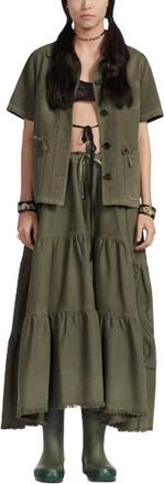 Dior Khaki Union Motif Flared Midi Skirt Size XS