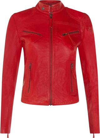 Infinity Leather Womens Red Slim-Fit Biker Jacket-Maldon Lamb Leather - Size 14 UK
