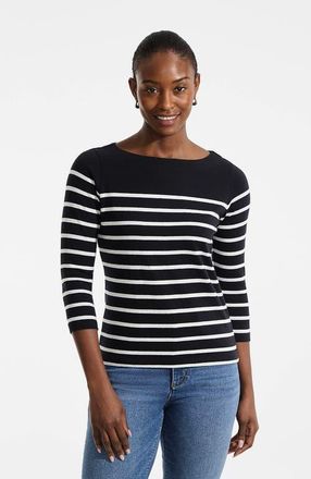 Lands End Mariner Jersey Boatneck Top in Black Stripes at Nordstrom, Size X-Large P