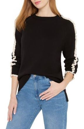 Nic+Zoe Ruffle Trim Cotton Blend Sweater in Black Onyx at Nordstrom Rack, Size Large P
