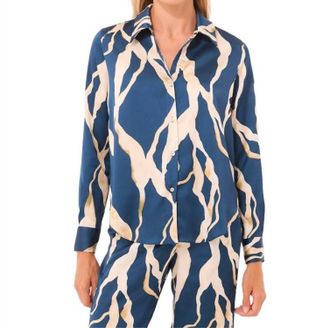 Misa Celine Satin Top In Vertical Abstract