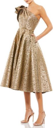 Mac Duggal One Shoulder Bow Midi Dress in Antique Bronze at Nordstrom, Size 12