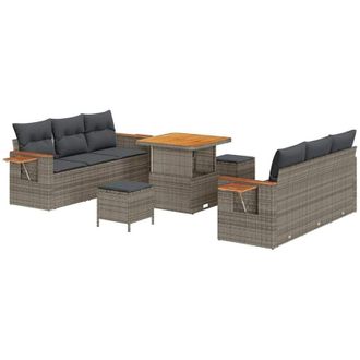 vidaXL Vidaxl - Conjunto De Sof&aacute; De Jard&iacute;n Con Coj&iacute;n 9 Pcs Gris 80 X 80 X 71 Cm
