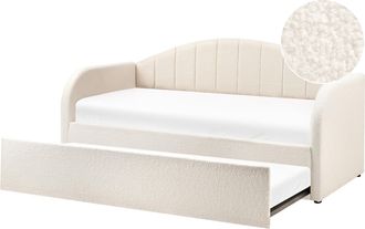 Beliani Cama Nido Glamurosa Somier 90 X 200 Cm Tapicer&iacute;a De Boucl&eacute; Beige Claro Eyburie
