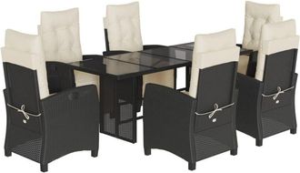 vidaXL Set De Comedor De Jard&iacute;n 7 Pzas Y Cojines Rat&aacute;n Sint&eacute;tico Negro Vidaxl