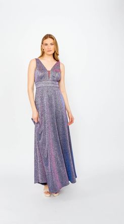 Frank Lyman Design Floor Length A-Line Dress In Silver/blue
