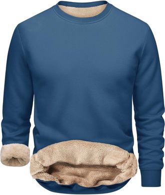 Generic Mens Sweatshirts Warm Fleece Jumpers Sherpa Lined Pullover Sweater Classic Winter Sweatshirt Mens Fleece Lined Sweatshirts Warm Jumper Winter Crewneck
