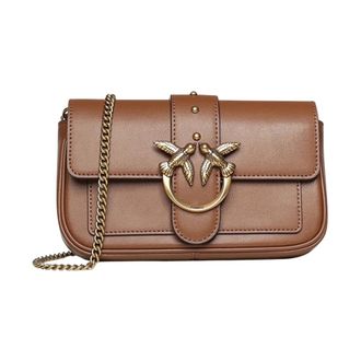 Pinko Cross Body Bags, female, Brown, Size: ONE SIZE Love Birds Diamond Cut Crossbody Bag
