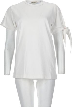 J.W.Anderson Round Neck Tied Side Sleeves White Cotton T-Shirt