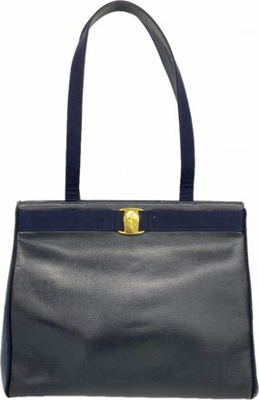 Ferragamo Navy Leather Tote Bag (Pre-Owned)