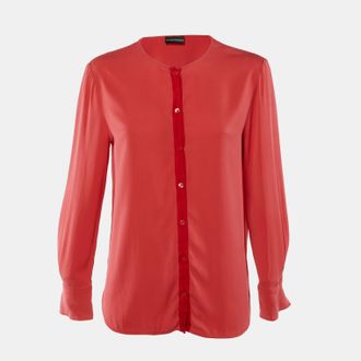 Emporio Armani Coral Red Crepe Button Front Top M
